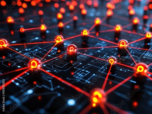 Abstract representation of a digital network with glowing nodes.