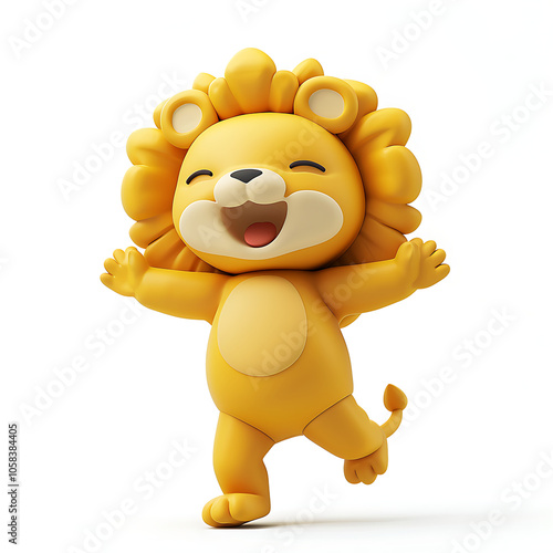 Cheerful Cartoon Lion: A charming and playful 3D cartoon lion, bursting with joy and happiness, radiates positivity and good vibes. photo