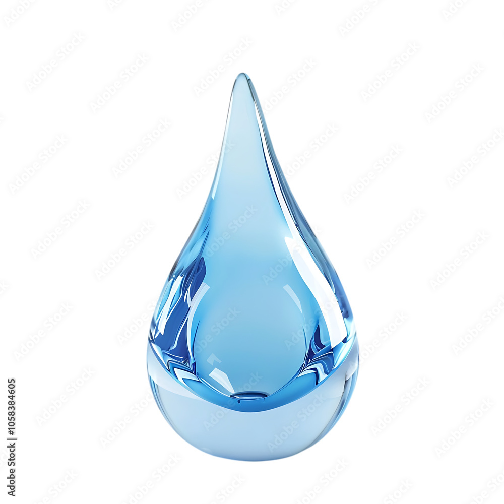 A single, clear, blue water drop, isolated against a black background. A single, clear, blue water drop, isolated against a black background.
