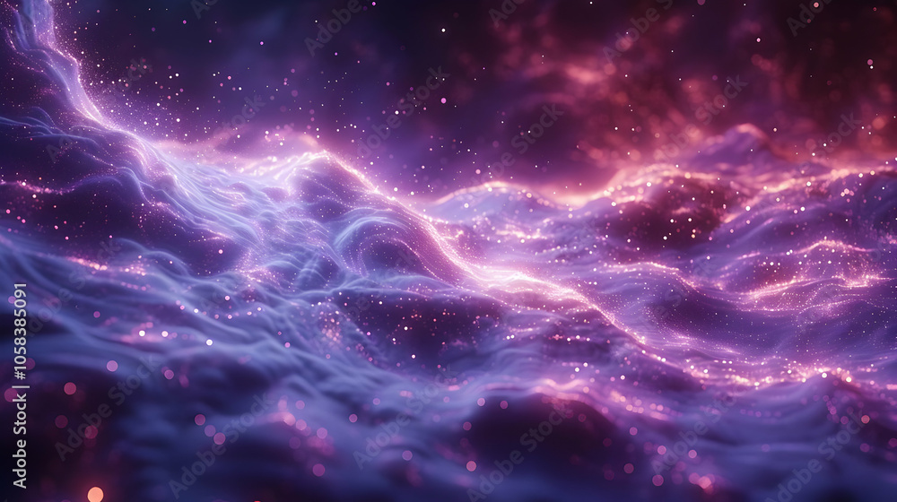 Abstract 3D Background: Purple and Pink Glowing Waves with Sparkling Particles Abstract 3D Background: Purple and Pink Glowing Waves with Sparkling Particles