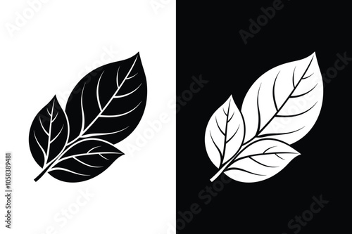 Basil Leaf Icon Design. Clean Black and White Silhouette