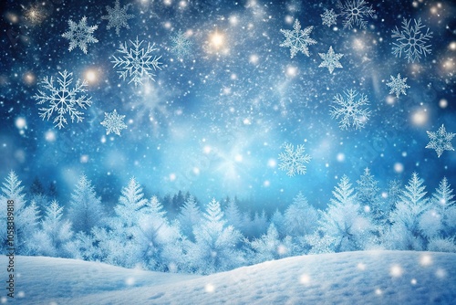 Wallpaper Mural Frosty snowflakes falling gently on a winter landscape background, peaceful scene, serene landscape, winter scenery, snowfall Torontodigital.ca