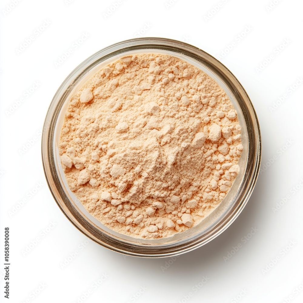 Beige powder in a bowl isolated on a white background Beige powder in a bowl isolated on a white background