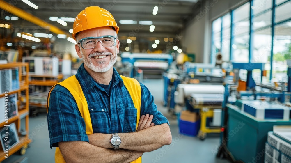 A smiling worker in safety gear stands confidently in a warehouse, showcasing a welcoming industrial environment. A smiling worker in safety gear stands confidently in a warehouse, showcasing a welcoming industrial environment.
