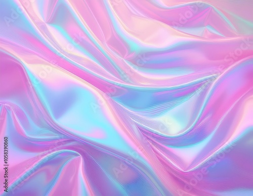 Soft focus pastel holographic fabric in shades of pink, lavender, and aqua with flowing textures and gentle curves. Generative AI