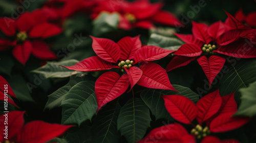A Beautiful Arrangement of Vibrant Red Poinsettias for Christmas.