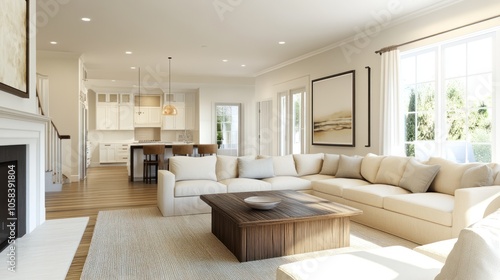 Wallpaper Mural Modern Living Room with Sectional Sofa and Kitchen View Torontodigital.ca