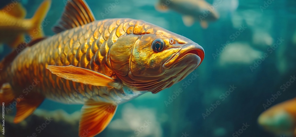 Fototapeta premium A close-up of a golden fish swimming in an aquarium.