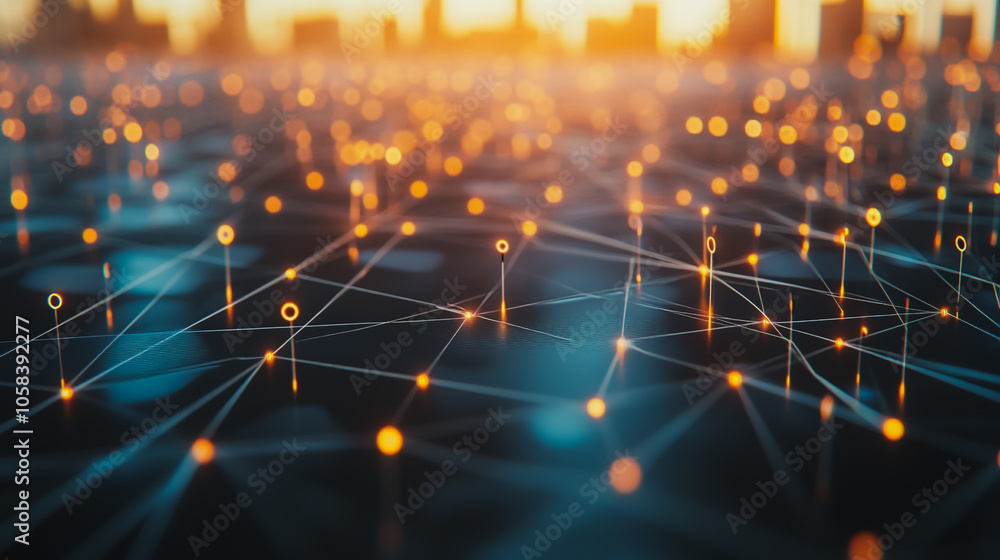 Obraz premium Smart digital Innovation city with connection network reciprocity over the cityscape. of future smart wireless digital city and social media networking systems that connects people with in city 
