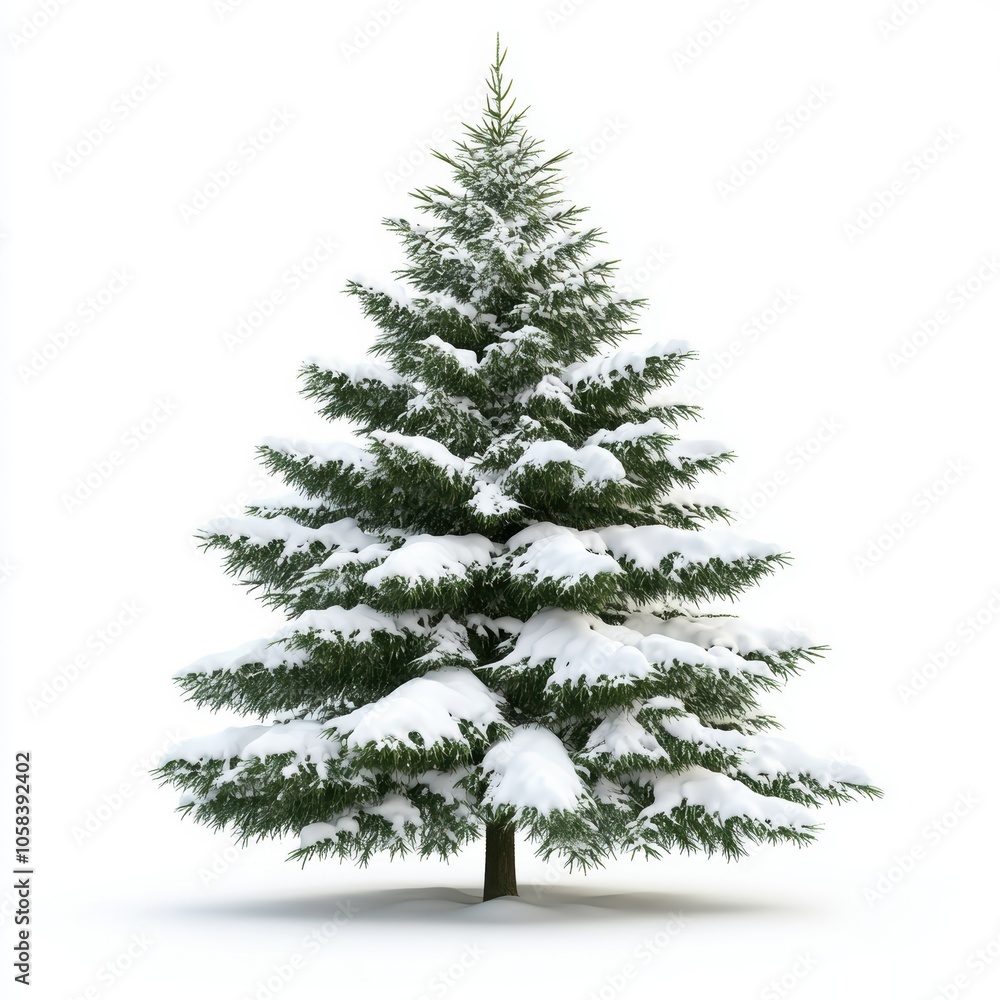Fir Tree with Snow-Covered Branches isolated on white background Fir Tree with Snow-Covered Branches isolated on white background
