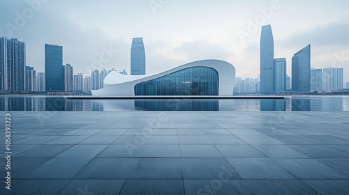 Opera House and Modern Architecture with City Skyline, Financial District, Urban Landscape, and Commercial Setting