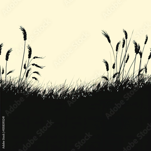 A field of wheat waving in the wind. silhouette illustration