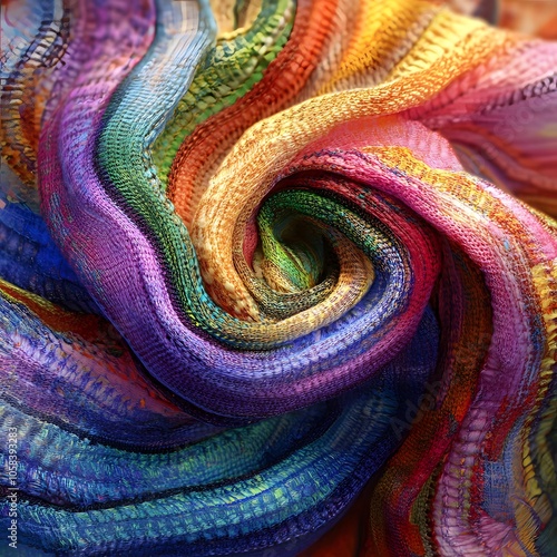 A detailed image of a colorful fabric loop, showcasing its texture and vibrant hues.