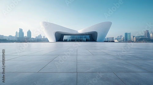 Opera House and Modern Architecture with City Skyline, Financial District, Urban Landscape, and Commercial Setting photo