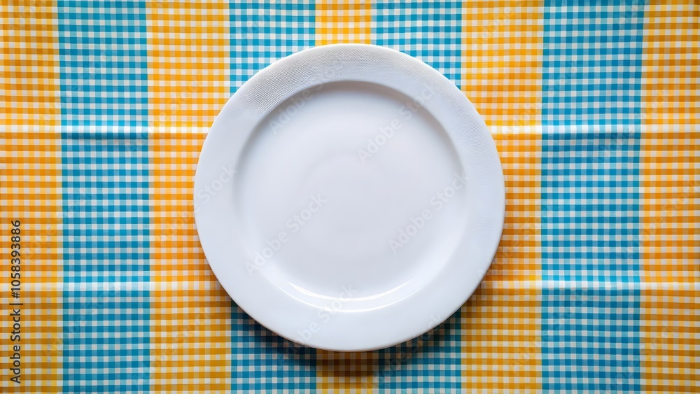 Top View of Empty White Plate with Colored Background, Minimalist White Plate on Tablecloth for Food Setting
Top View of Empty White Plate with Colored Background, Minimalist White Plate on Tablecloth for Food Setting