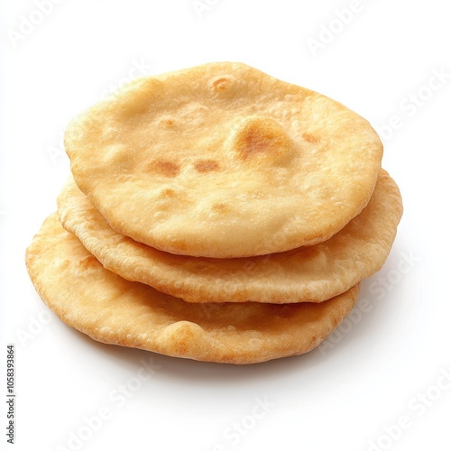 Indian puri flatbread isolated on white background