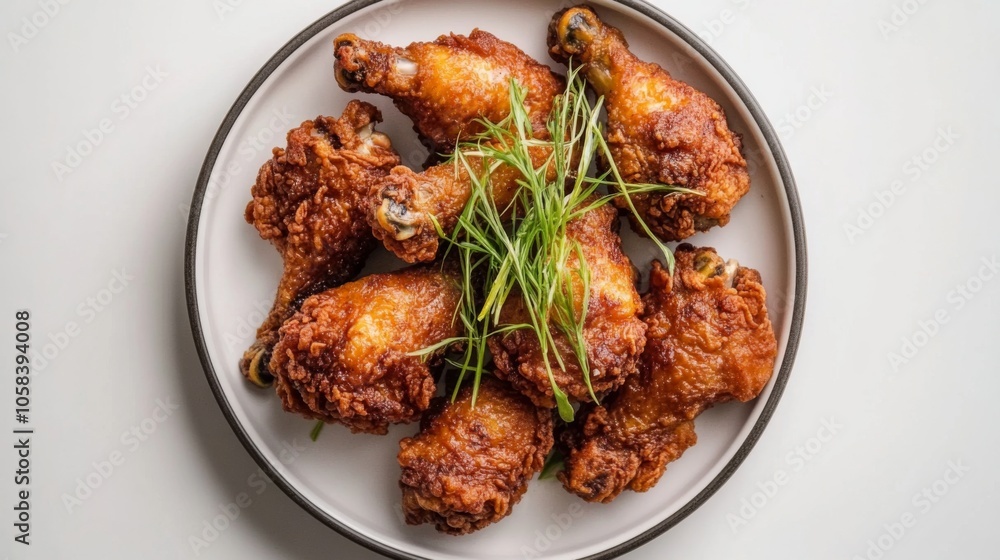 Crispy Fried Chicken Drumsticks on Plate Crispy Fried Chicken Drumsticks on Plate