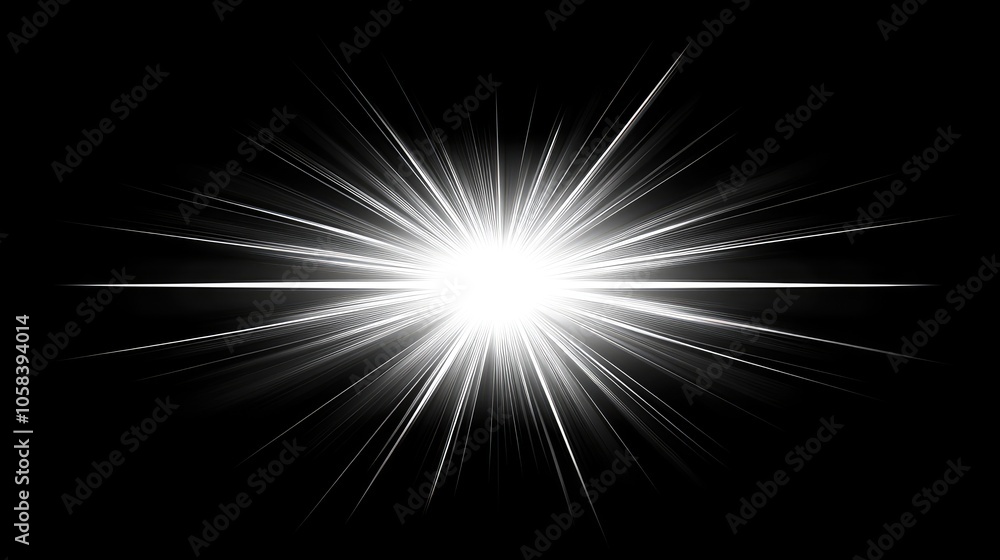 Bright Light Burst with Radiating Rays on Black Background Bright Light Burst with Radiating Rays on Black Background