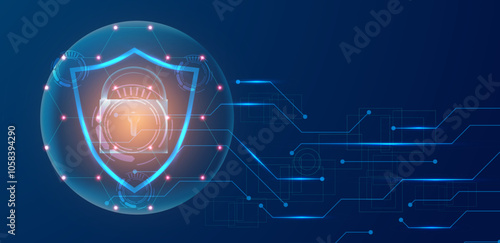 Cyber security attach concept. Data protection with shield and lock background vector editable