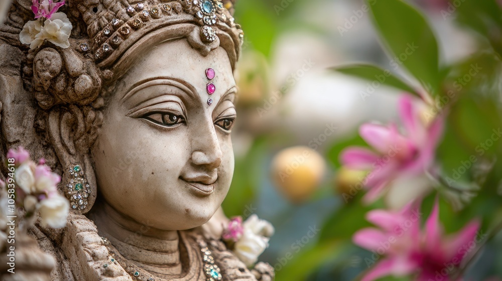 Serene Statue of a Goddess Among Garden Flora Serene Statue of a Goddess Among Garden Flora