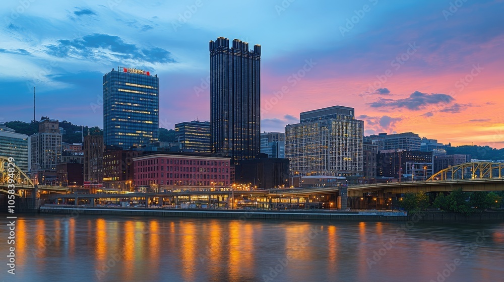 Fototapeta premium Vibrant Cityscape of Pittsburgh at Dusk