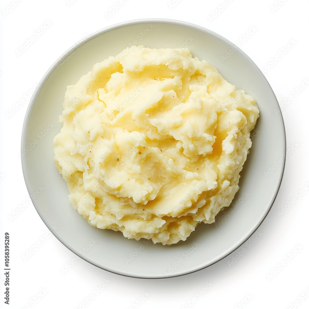 Mashed potatoes on plate, isolated on white background Mashed potatoes on plate, isolated on white background