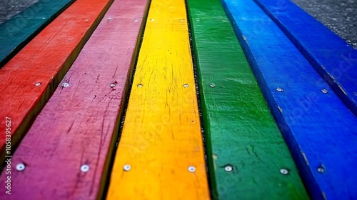 Colorful Wooden Rainbow Stripes, Perfect for Pride and LGBTQ+ Celebrations Plain Textured Background for Web Design and Copy