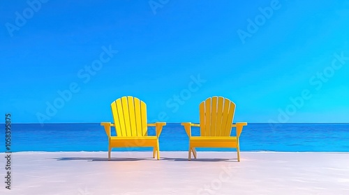 Beach Bliss  Two Chairs on Clear Blue Shoreline - Perfect for Summer Vacation and Relaxation