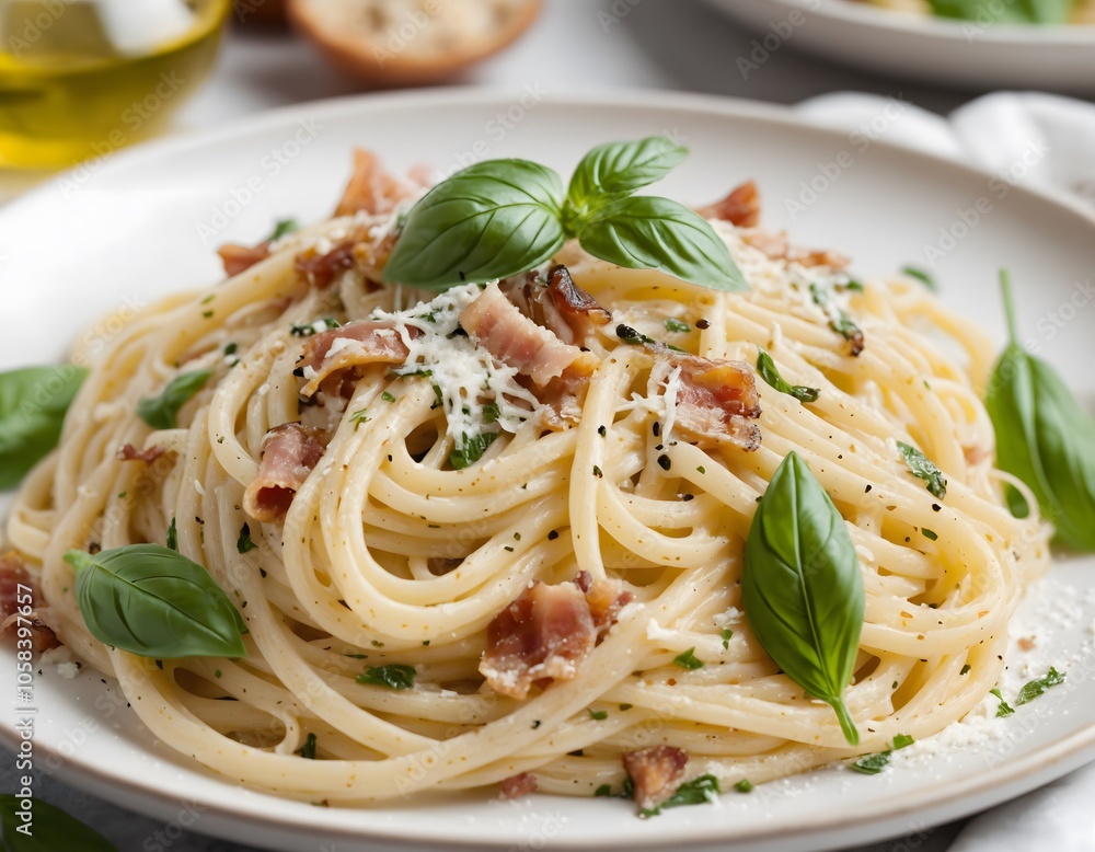 creamy spaghetti carbonara with crispy pancetta creamy spaghetti carbonara with crispy pancetta