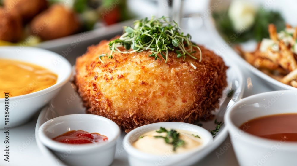 Golden Crispy Fried Food with Dipping Sauces Golden Crispy Fried Food with Dipping Sauces