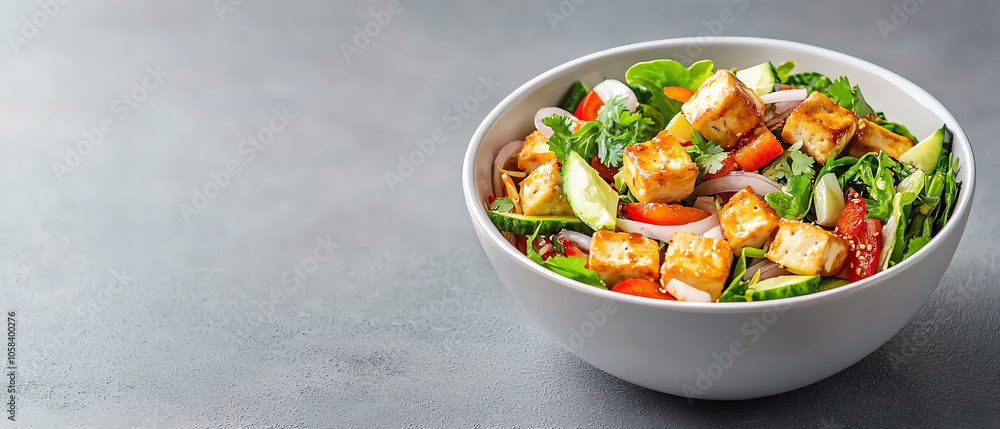 Delight in a fresh bowl of vietnamese noodle salad with tofu and colorful veggies for a healthy meal option Delight in a fresh bowl of vietnamese noodle salad with tofu and colorful veggies for a healthy meal option