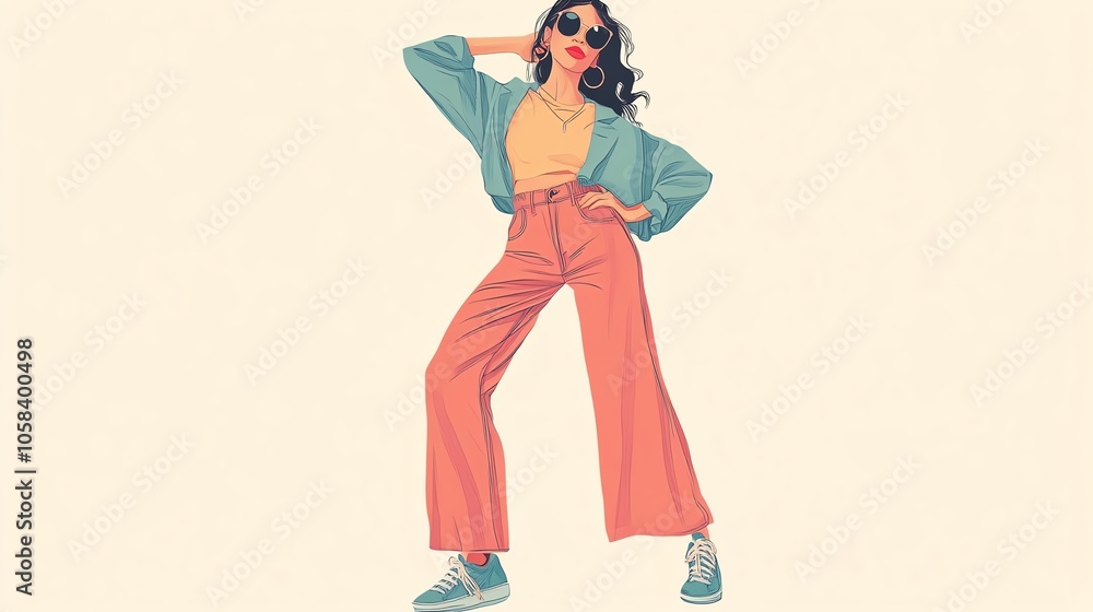 Stylish woman posing confidently in casual outfit with sunglasses, showcasing modern fashion trends. Stylish woman posing confidently in casual outfit with sunglasses, showcasing modern fashion trends.