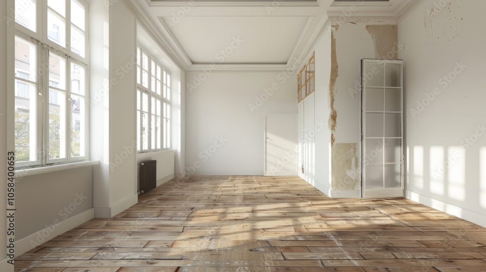 Obraz premium Renovating an Empty Apartment Room: Transformation.