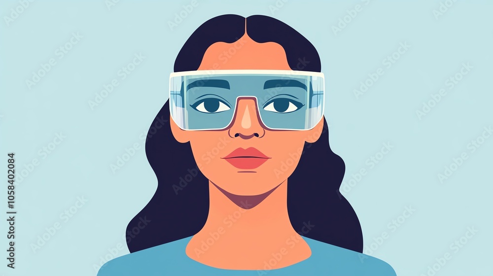 Illustration of a woman with glasses and long dark hair on a light blue background. Illustration of a woman with glasses and long dark hair on a light blue background.