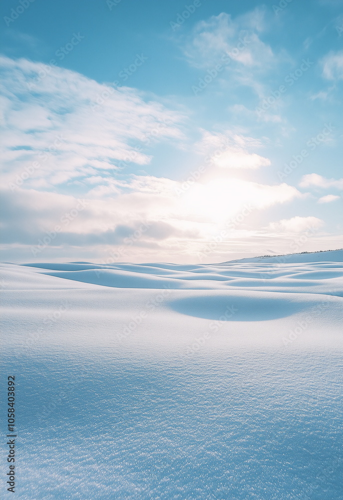 A landscape of a snowy field under a blue sky with dazzling sunlight. Empty with nobody. Winter, landscape, scene, scenery, season, christmas, nature, travel, relaxation, meditation, background. A landscape of a snowy field under a blue sky with dazzling sunlight. Empty with nobody. Winter, landscape, scene, scenery, season, christmas, nature, travel, relaxation, meditation, background.