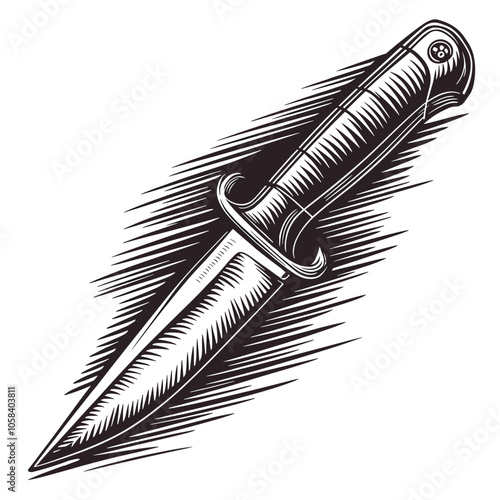 Knife Illustration in Black and White, Cutting Tool