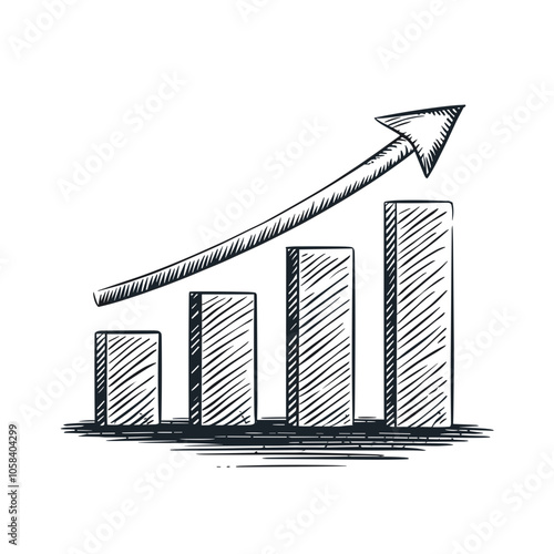 Growth Chart with Arrow, Success Concept, Black and White Vector