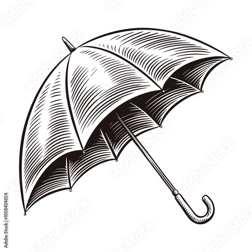Umbrella Vector Illustration, Black and White, Weather Symbol