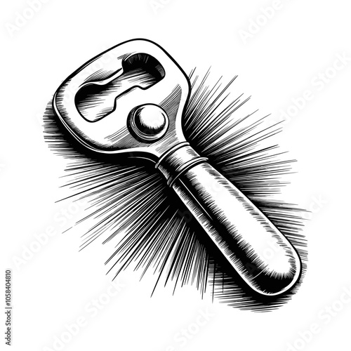 Bottle Opener Vector Illustration, Black and White, Tool Symbol
