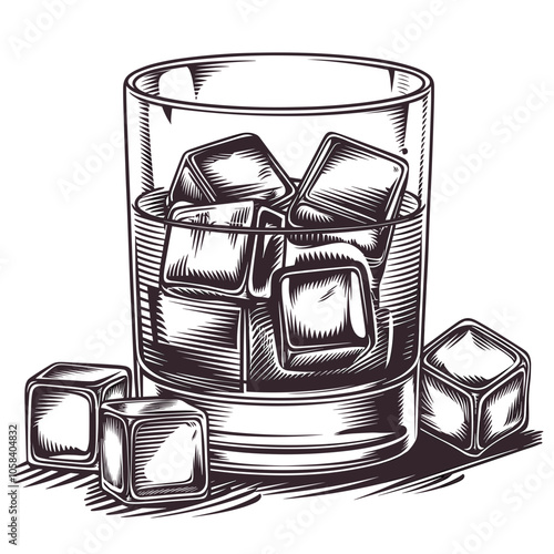 Whiskey Glass Vector Art, Black and White, Drink Symbol