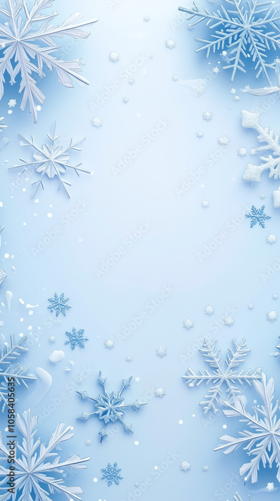 Winter snowflake frame on light blue background Winter snowflake frame on light blue background