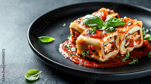 Deliciously plated lasagna rollups with marinara sauce a culinary delight for any occasion photo