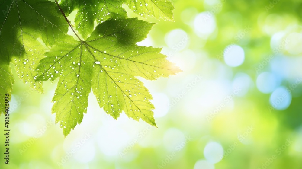 Fresh Green Leaves with Water Drops in Nature Background Fresh Green Leaves with Water Drops in Nature Background