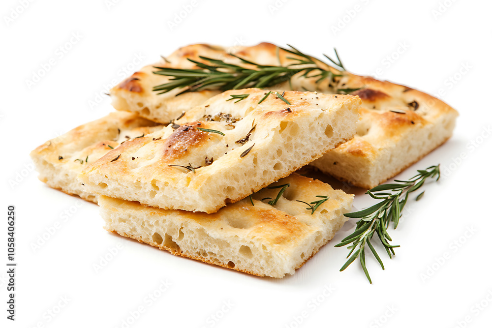 Delicious focaccia bread seasoned with rosemary, showcasing italian culinary tradition Delicious focaccia bread seasoned with rosemary, showcasing italian culinary tradition