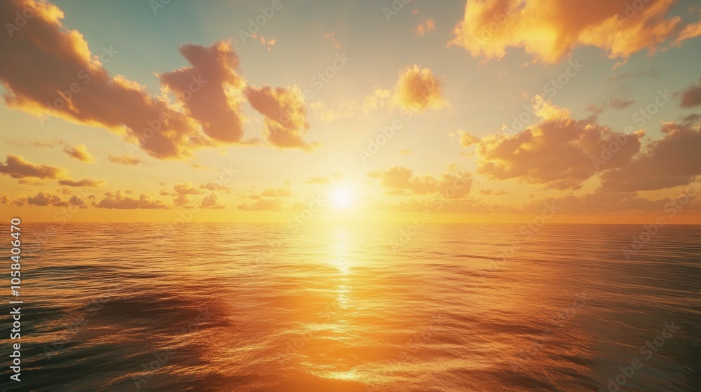 Fototapeta premium The sun is setting over the ocean, casting a warm glow on the water