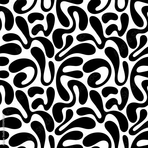 Seamless pattern with black waves. Trendy background in style retro 60s, 70s. 