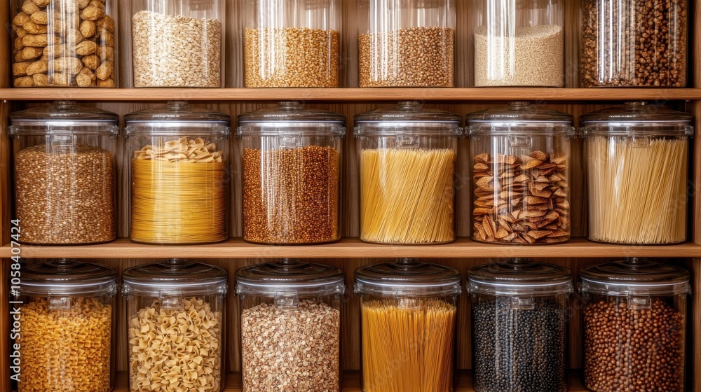 Organically Stored Grains and Pasta in Glass Jars Organically Stored Grains and Pasta in Glass Jars