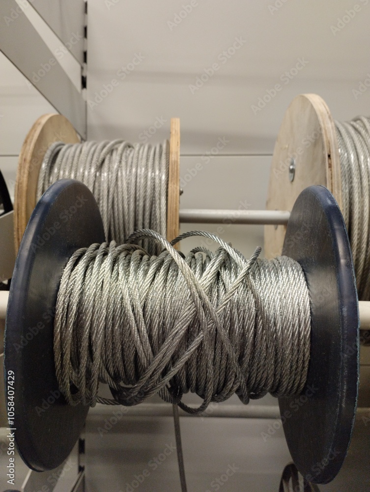 coil of steel wire, metal cable, cable , wire, bobbin with wire