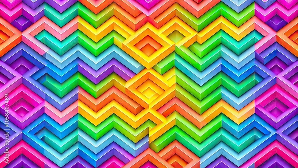 Geometric rainbow wallpaper with interlocking shapes in different bright colors including pink blue green yellow and purple, abstract geometry, shape design, modern design, contemporary wallpaper Geometric rainbow wallpaper with interlocking shapes in different bright colors including pink blue green yellow and purple, abstract geometry, shape design, modern design, contemporary wallpaper