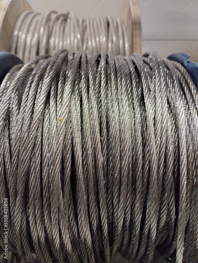 coil of steel wire, metal cable, cable , wire, bobbin with wire